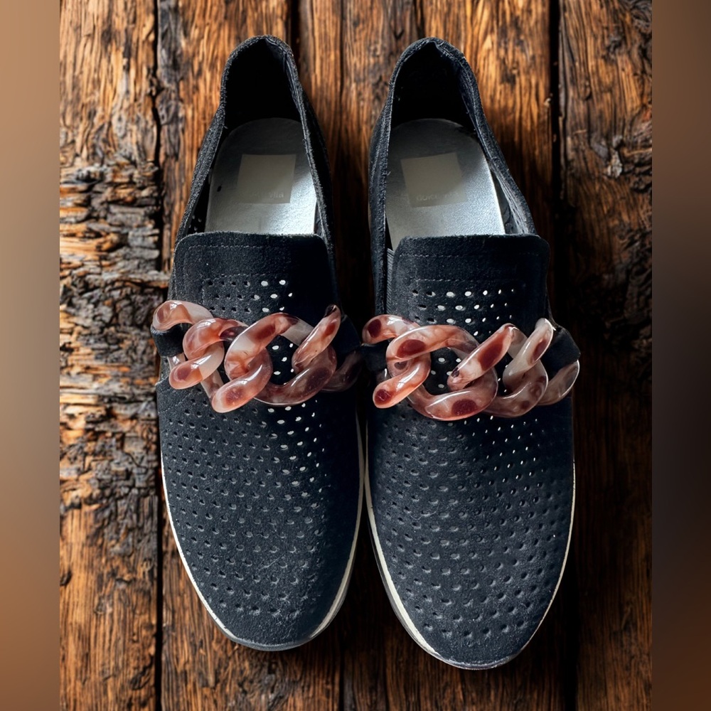 Dolce Vita Black Platform Shoes with Brown Chain Detail